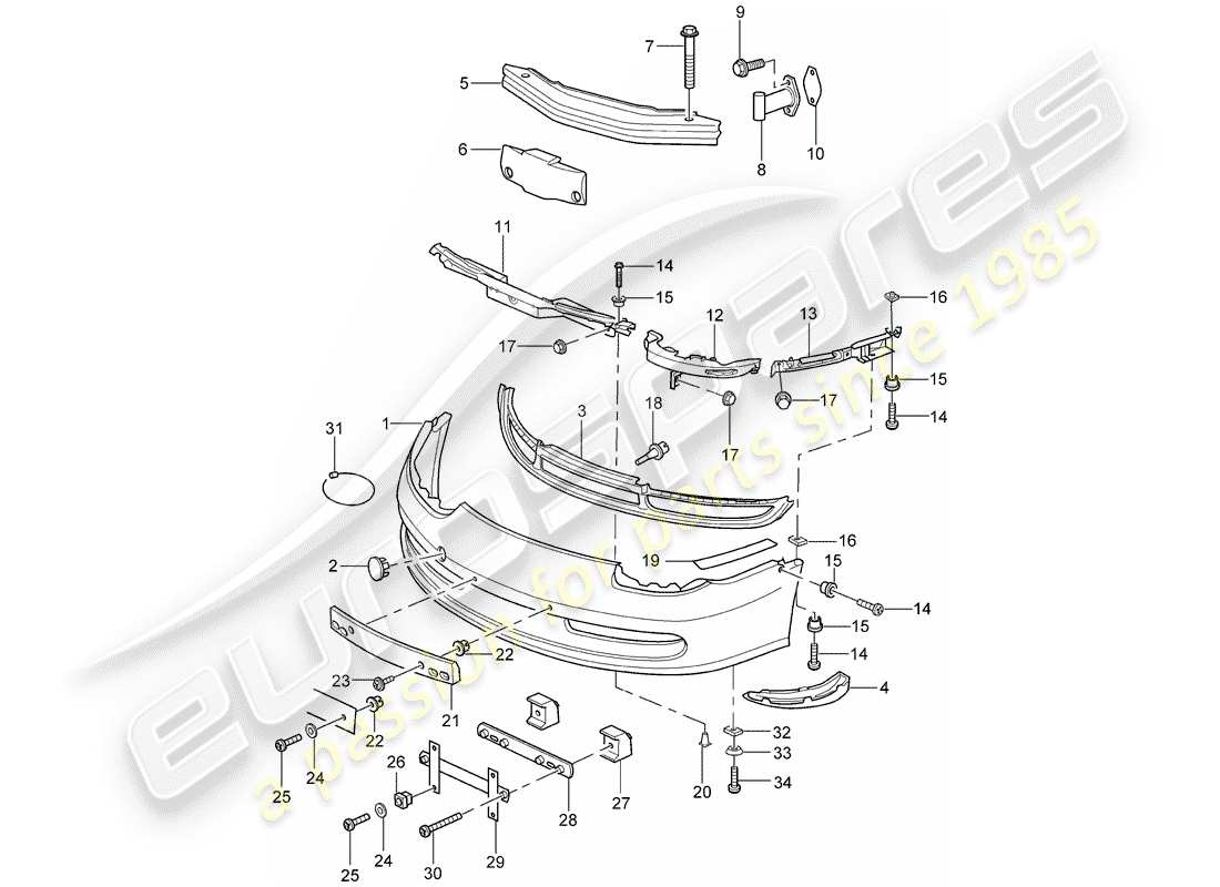 porsche 1999 (996) paraurti diagramma delle parti