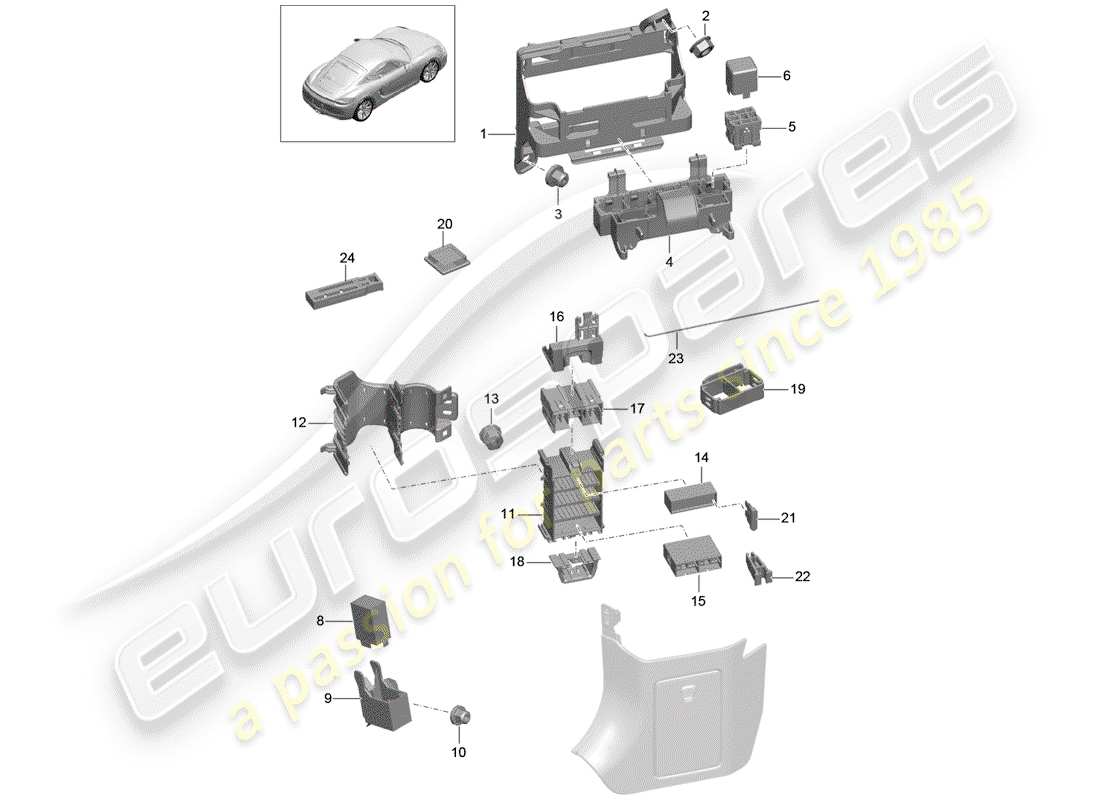 porsche 2016 (981 cayman) scatola dei fusibili/piastra relè diagramma delle parti
