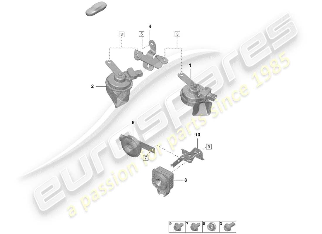 porsche 992 (2019) diagramma delle parti del corno della fanfara