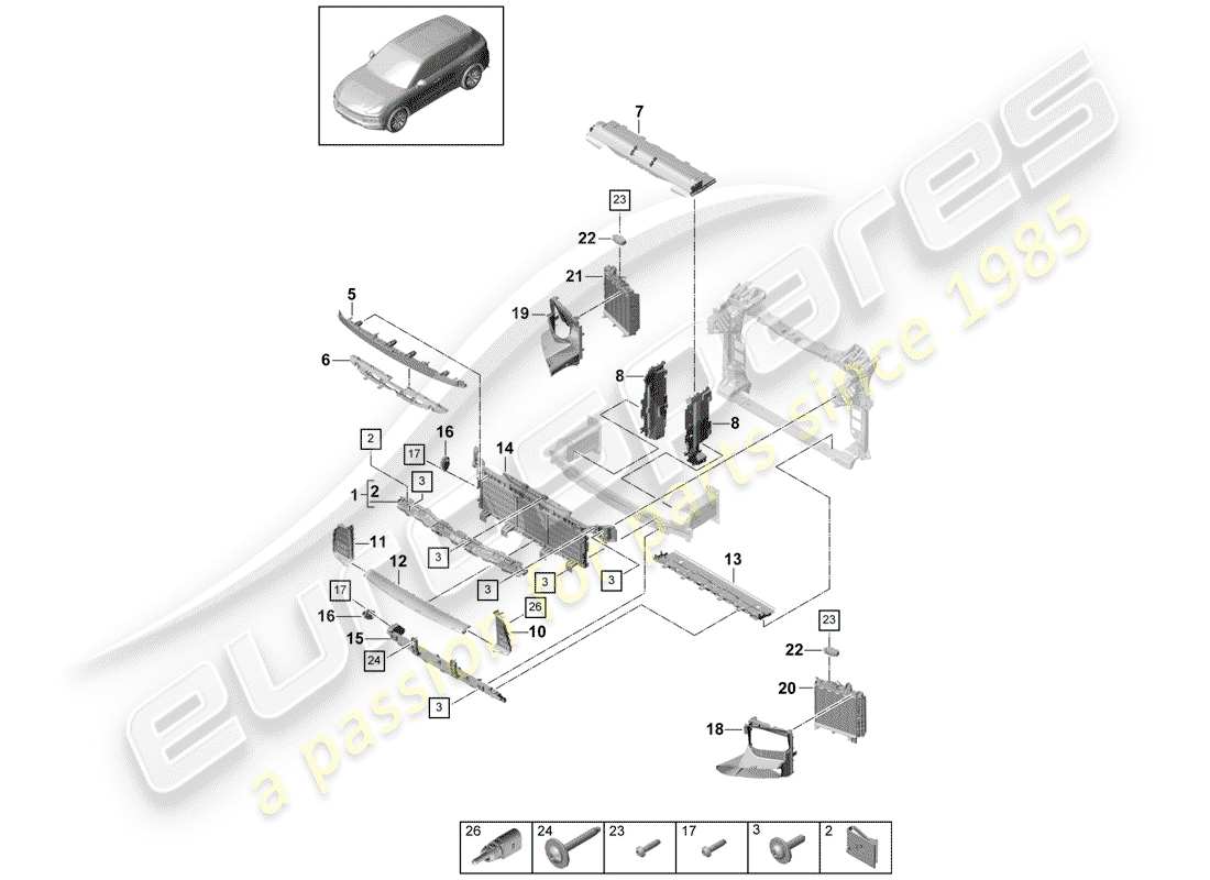 porsche 2020 (cayenne e3 9ya/9yb) condotto dell'aria diagramma delle parti