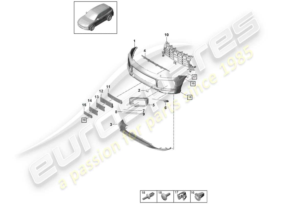 porsche 2020 (cayenne e3 9ya/9yb) paraurti diagramma delle parti