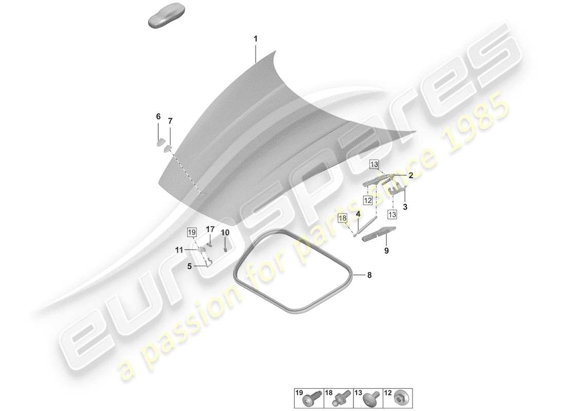 porsche 2019 (992-1) diagramma delle parti della cappuccio
