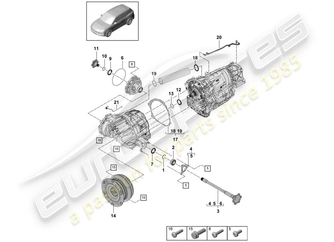porsche 2020 (cayenne e3 9ya/9yb) 8-speed schema delle parti del cambio automatico