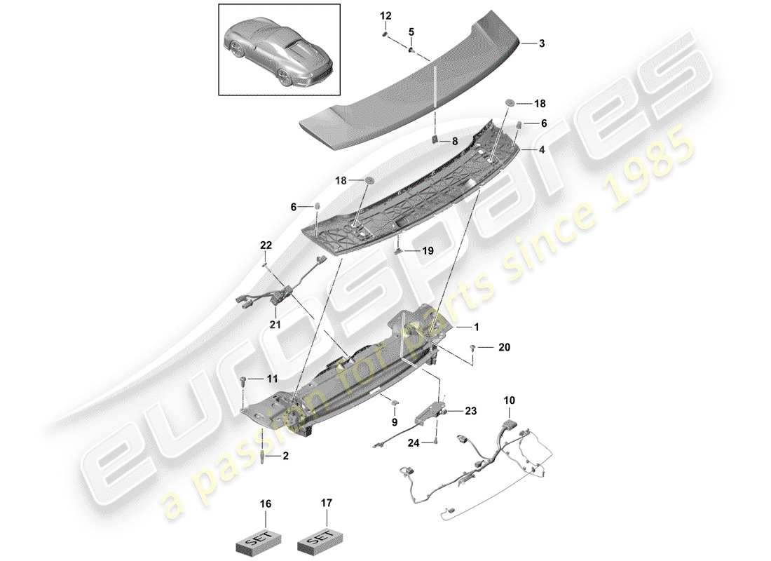 porsche 2016 (991-1 r/gt3/rs) schema delle parti spoiler posteriore
