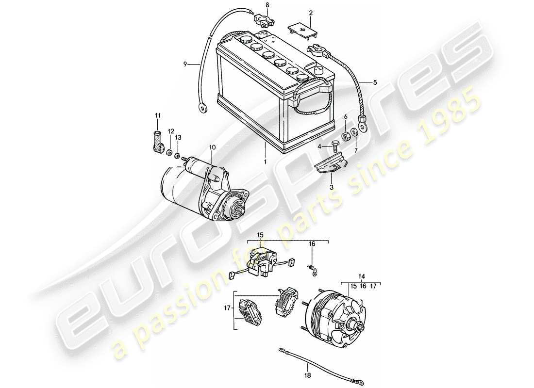 porsche 1986 (911) batteria - avviamento - alternatore diagramma delle parti