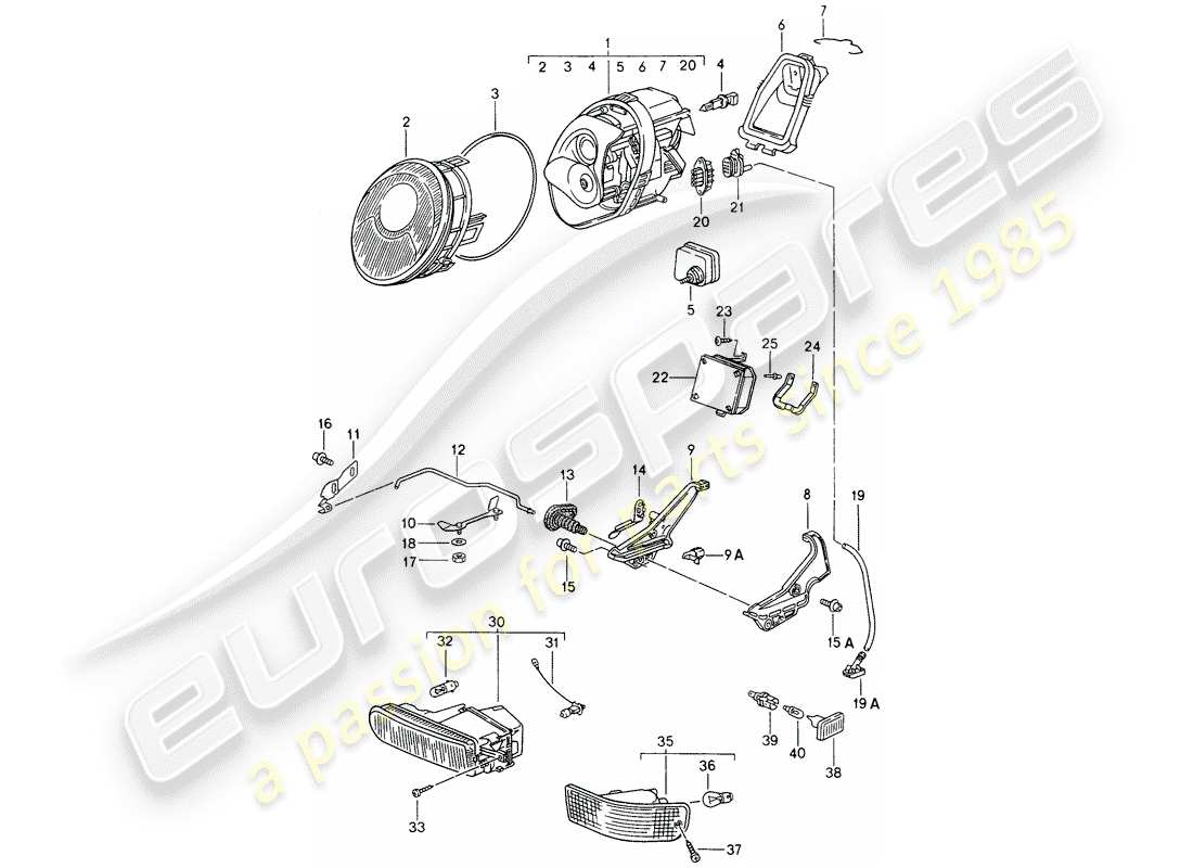 porsche 1996 (993) fari - fendinebbia - indicatori di direzione - ripetitori di indicatori di direzione diagramma delle parti