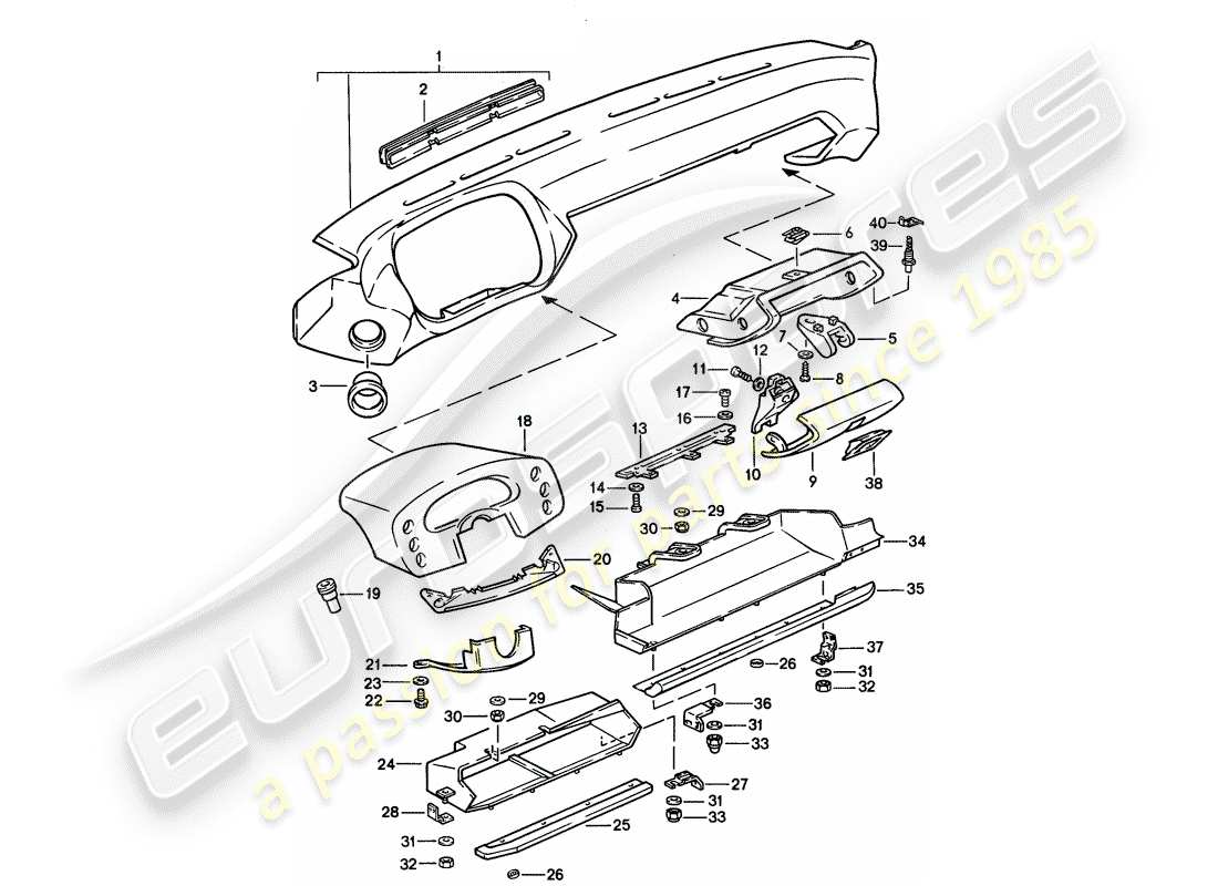 porsche 1990 (928) rivestimento del cruscotto - d >> - mj 1989 diagramma delle parti