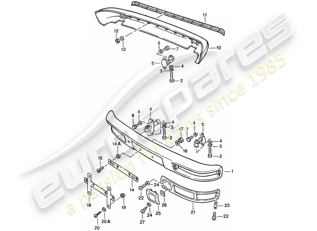 porsche 1982 (944) paraurti - senza: - diagramma delle parti del paraurti