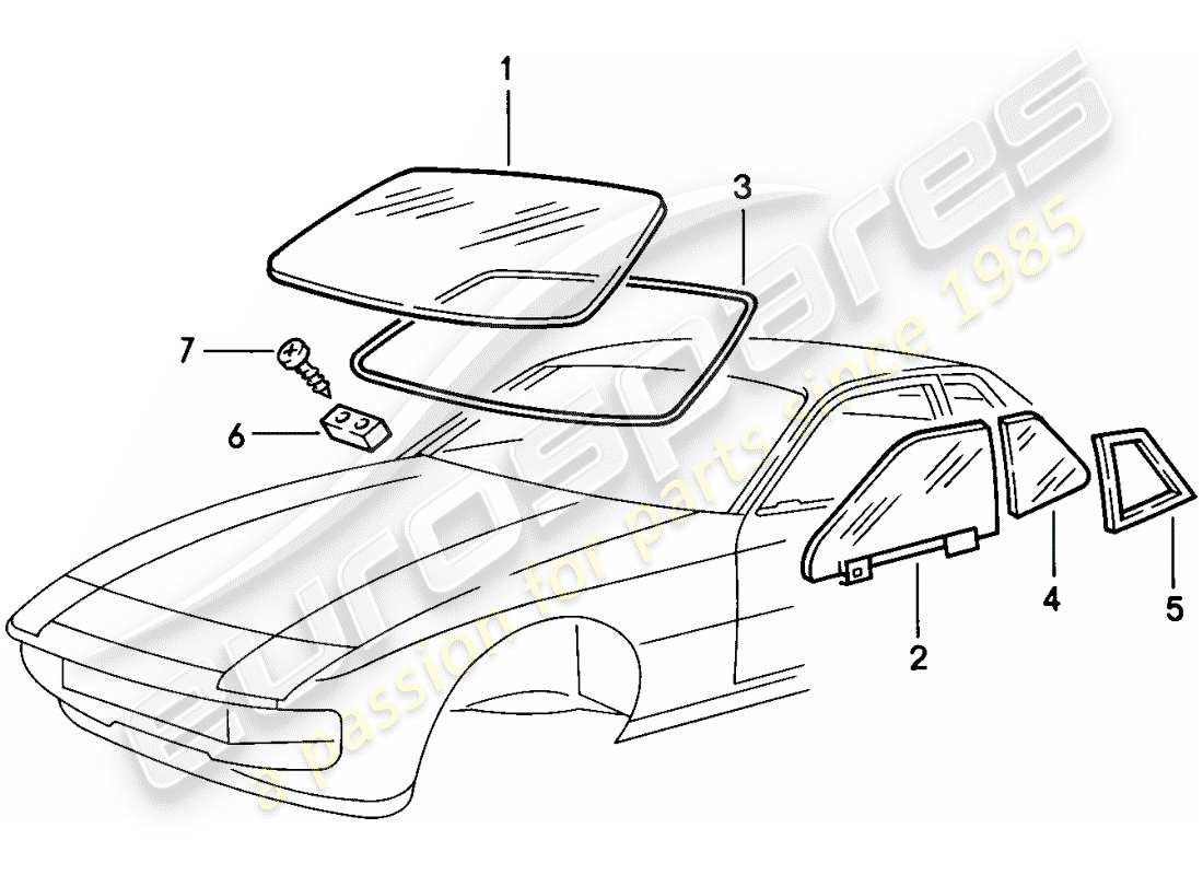 porsche 1977 (924) vetri della finestra diagramma delle parti