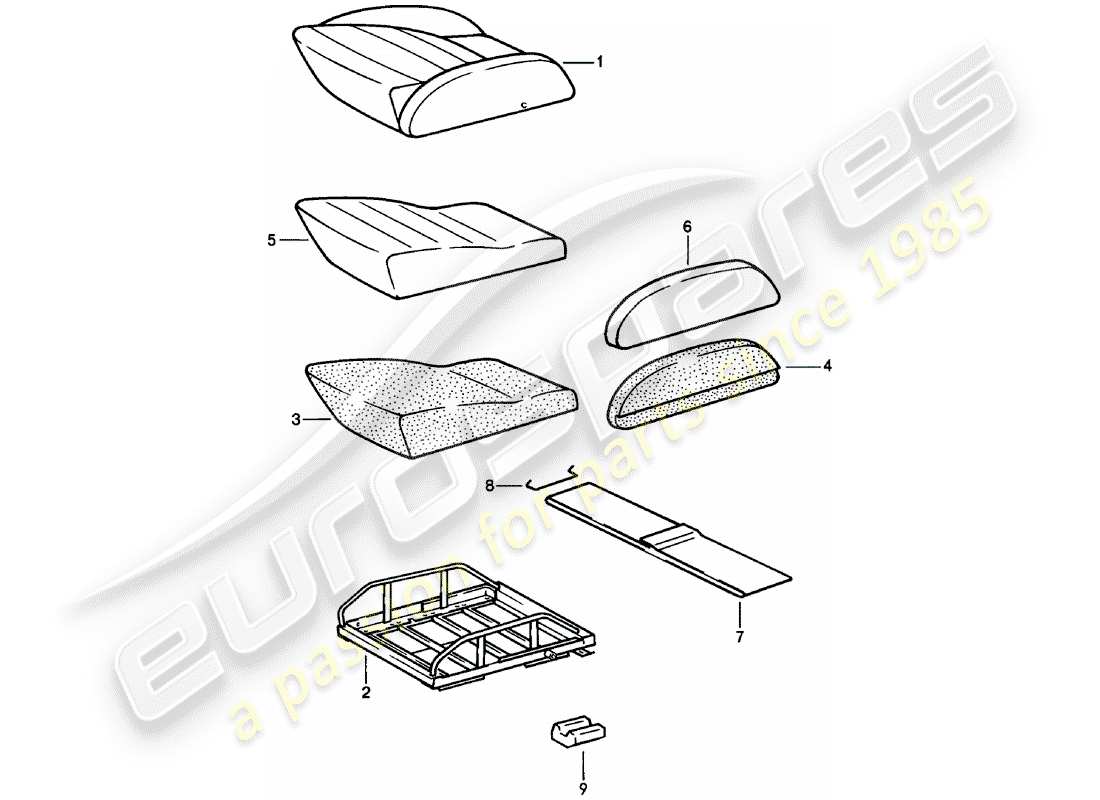 porsche 1983 (911) sedile sportivo - cuscino sedile - parti singole - d >> - mj 1980 schema delle parti