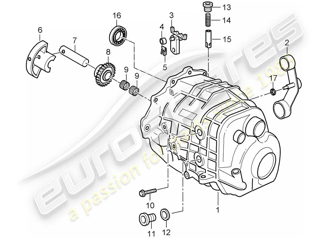 porsche 2001 (986 boxster) scatola della trasmissione - coperchio della trasmissione schema delle parti