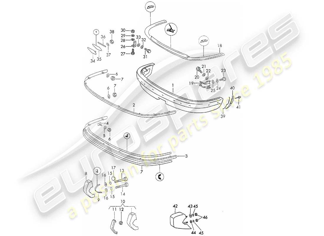 porsche 1973 (911) paraurti diagramma delle parti