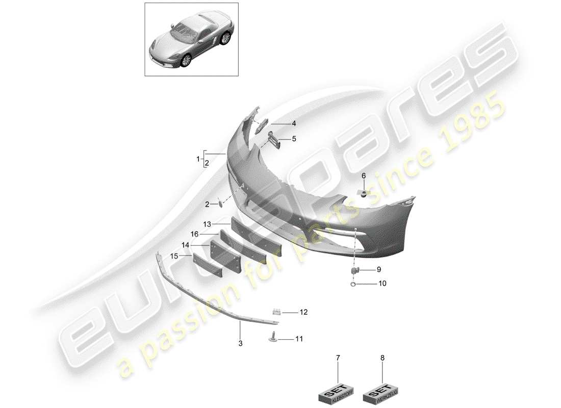 porsche 2018 (718 boxster) paraurti diagramma delle parti