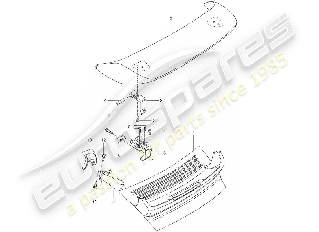 porsche 2003 (996 turbo / gt2) schema delle parti spoiler posteriore