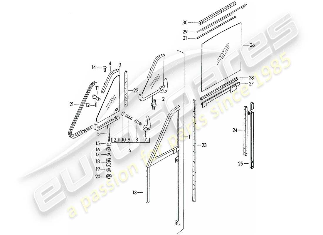 porsche 1954 (356/356a) porta finestra - f 150 001 >> diagramma delle parti