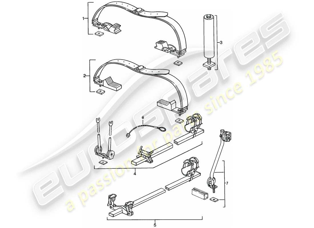 porsche 1985 (928) sistema di trasporto sul tetto diagramma delle parti
