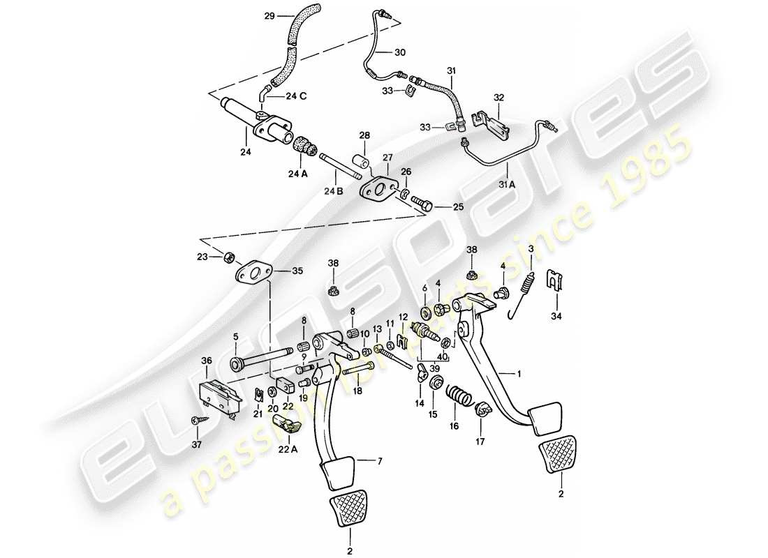 porsche 1986 (928) pedali diagramma delle parti
