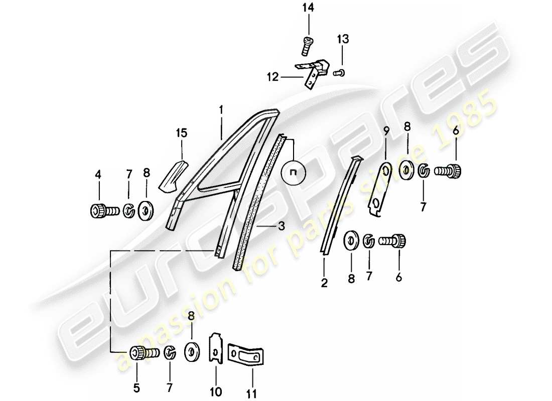 porsche 1985 (911) cornice della finestra diagramma delle parti