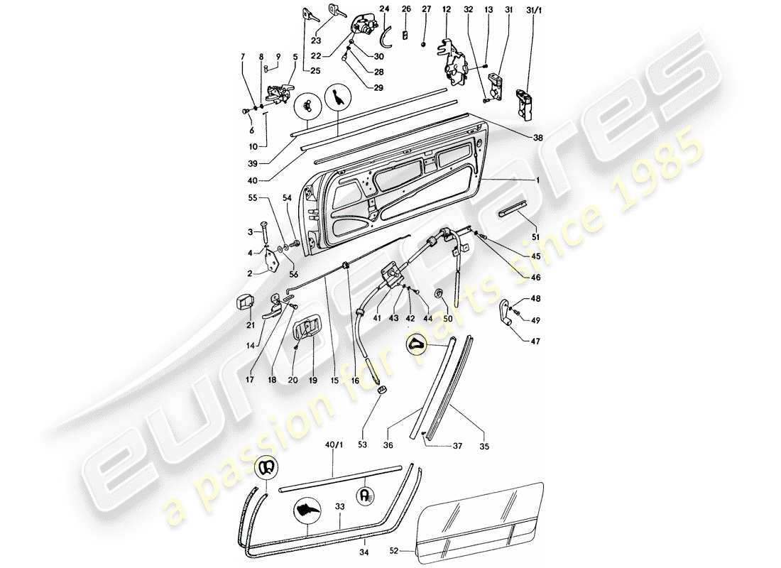 porsche 1976 (914) porta - con parti di installazione diagramma delle parti