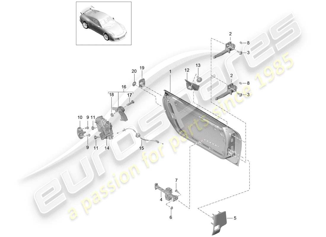 porsche 2017 (991-2 r/gt3/rs) guscio della porta diagramma delle parti