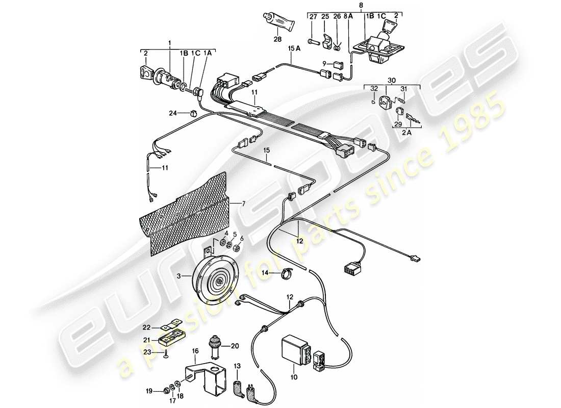 porsche 1984 (928) sistema d'allarme diagramma delle parti