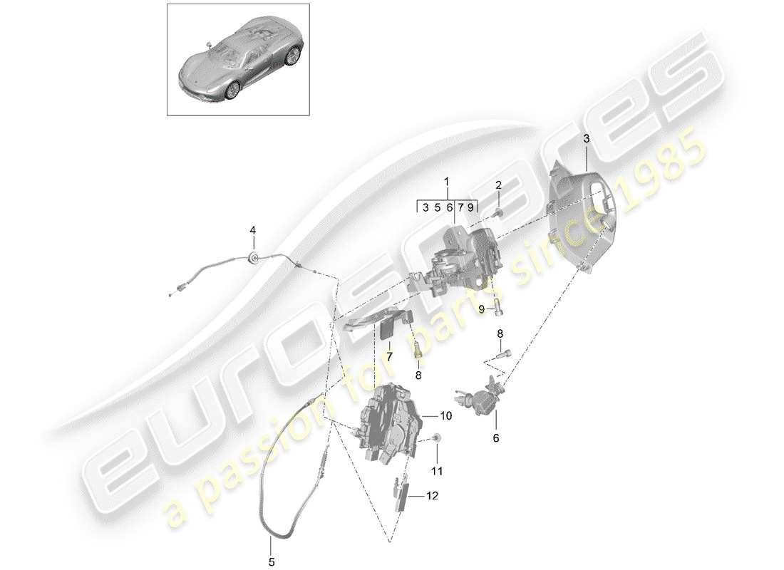 porsche 918 spyder (2015) diagramma delle parti maniglia della portiera