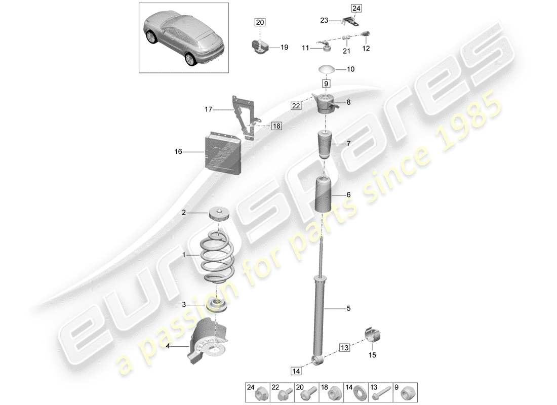 porsche 2019 (macan) sospensione a molla in acciaio diagramma delle parti
