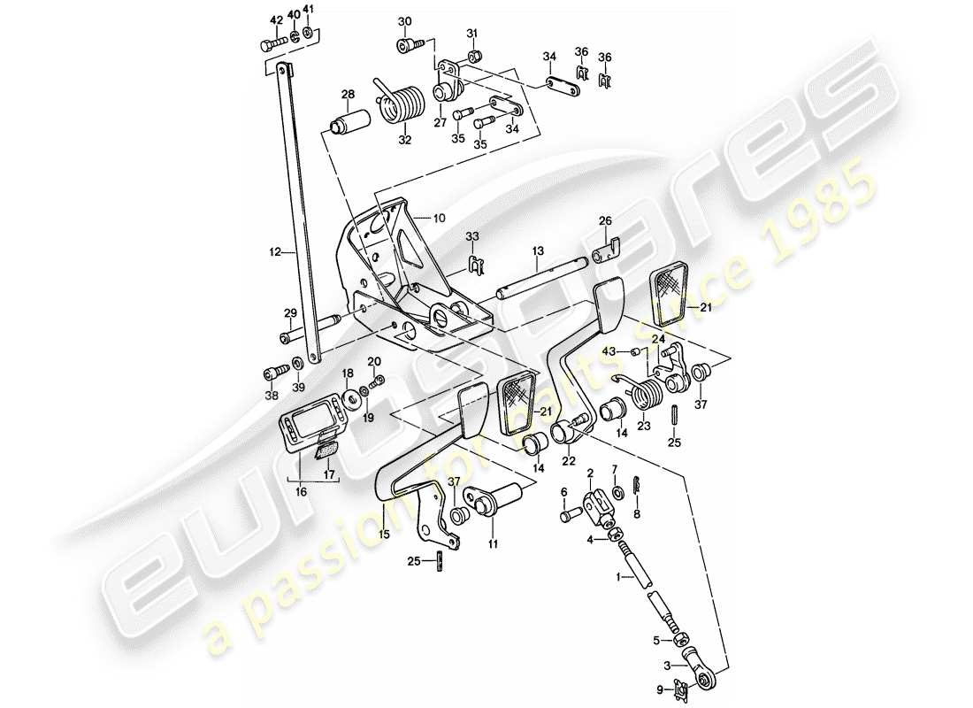 porsche 1987 (911) pedali diagramma delle parti