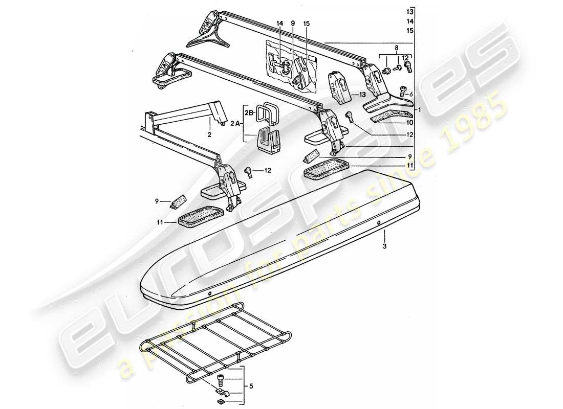 porsche 968 (1995) schema delle parti del sistema di trasporto sul tetto