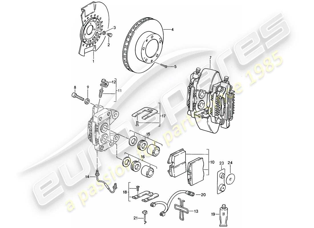 porsche 968 (1995) freni a disco - assale anteriore schema delle parti