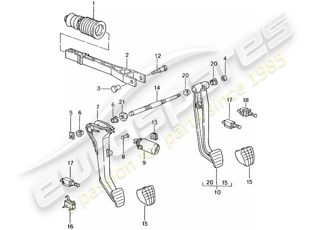 porsche 2002 (996 gt3) pedali diagramma delle parti