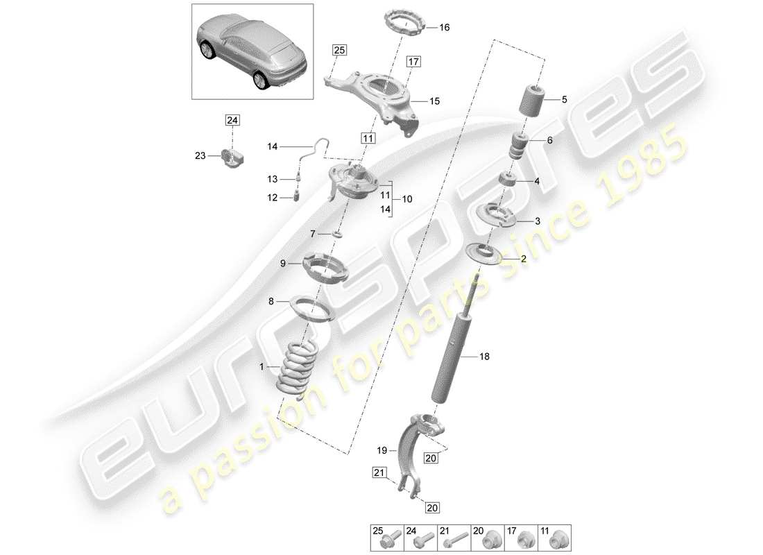 porsche 2019 (macan) sospensione a molla in acciaio diagramma delle parti