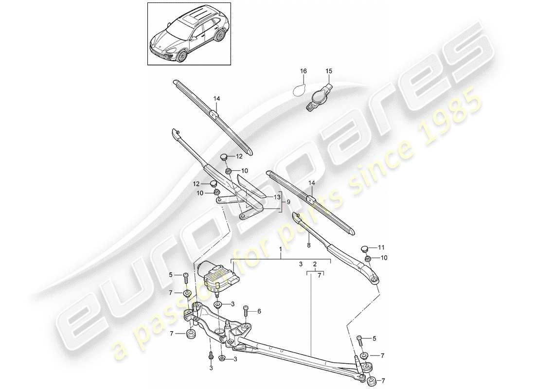 porsche 2013 (cayenne e2 92a) sistema tergicristallo compl. diagramma delle parti