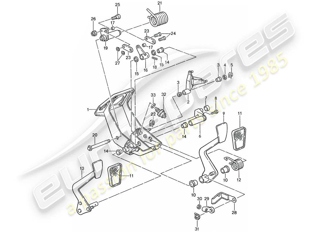 porsche 1988 (959) pedali - frizione - freno diagramma delle parti