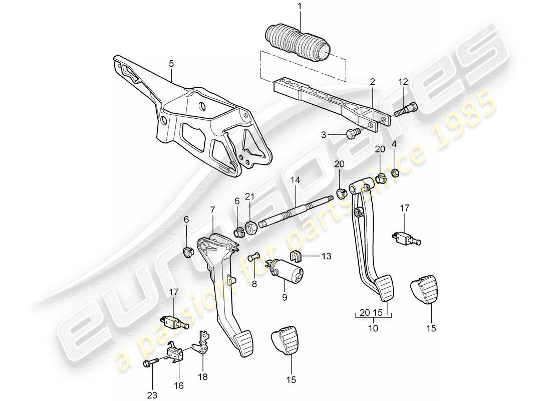 porsche 2008 (997-1 gt3) pedali diagramma delle parti