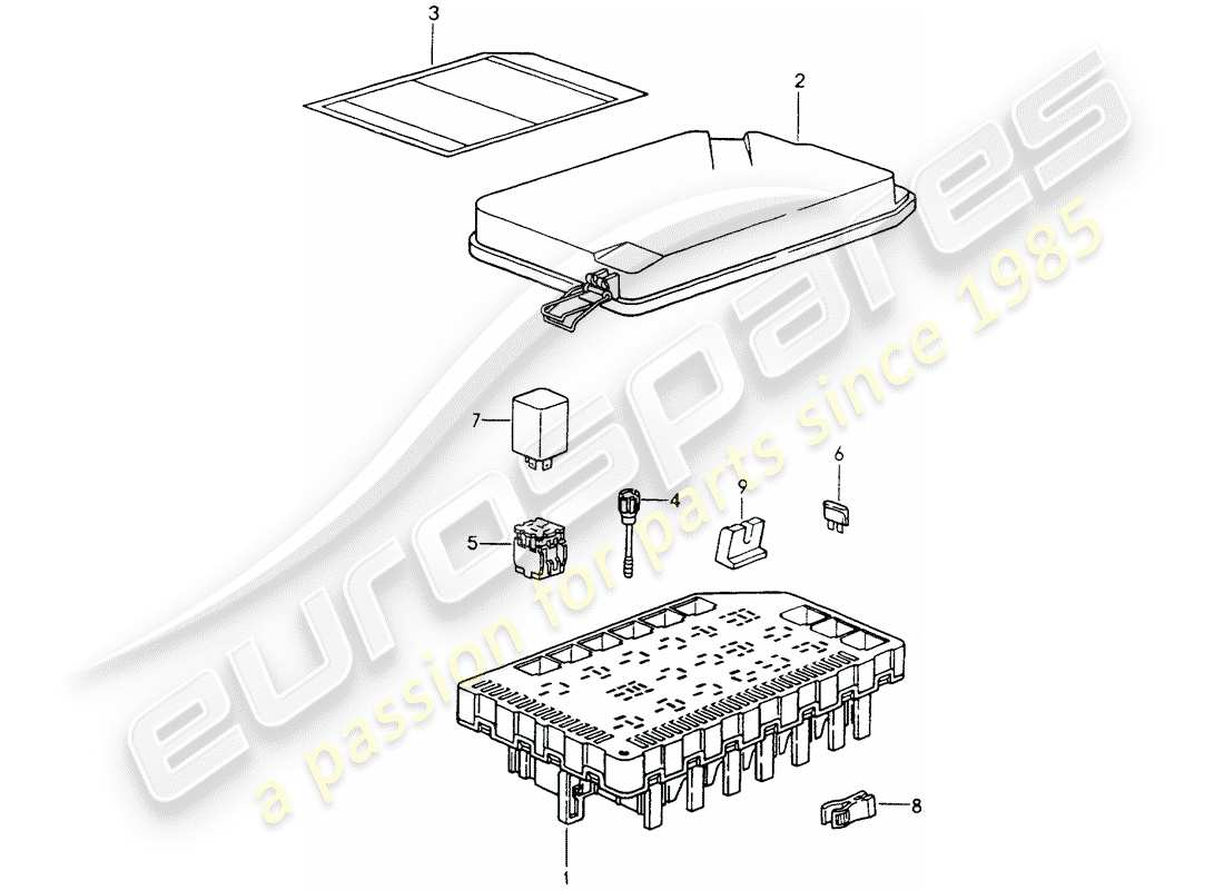 porsche 1994 (964) scatola dei fusibili/piastra relè diagramma delle parti