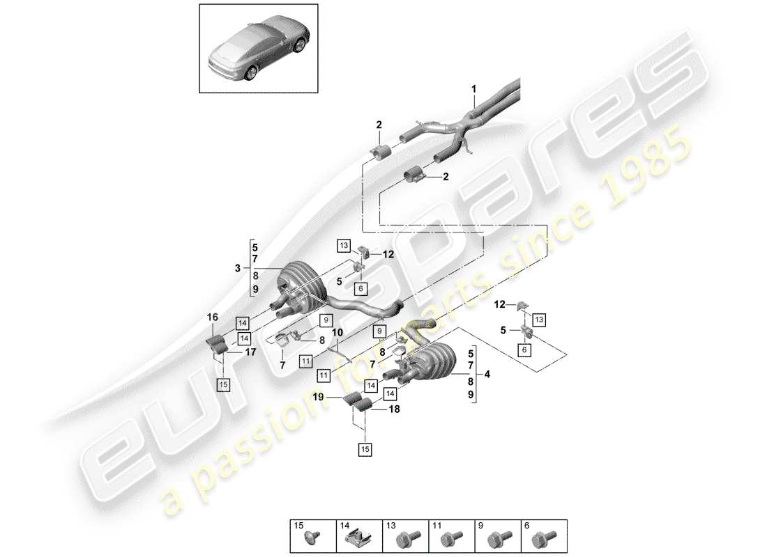 porsche 2020 (panamera 971-1) impianto di scarico diagramma delle parti