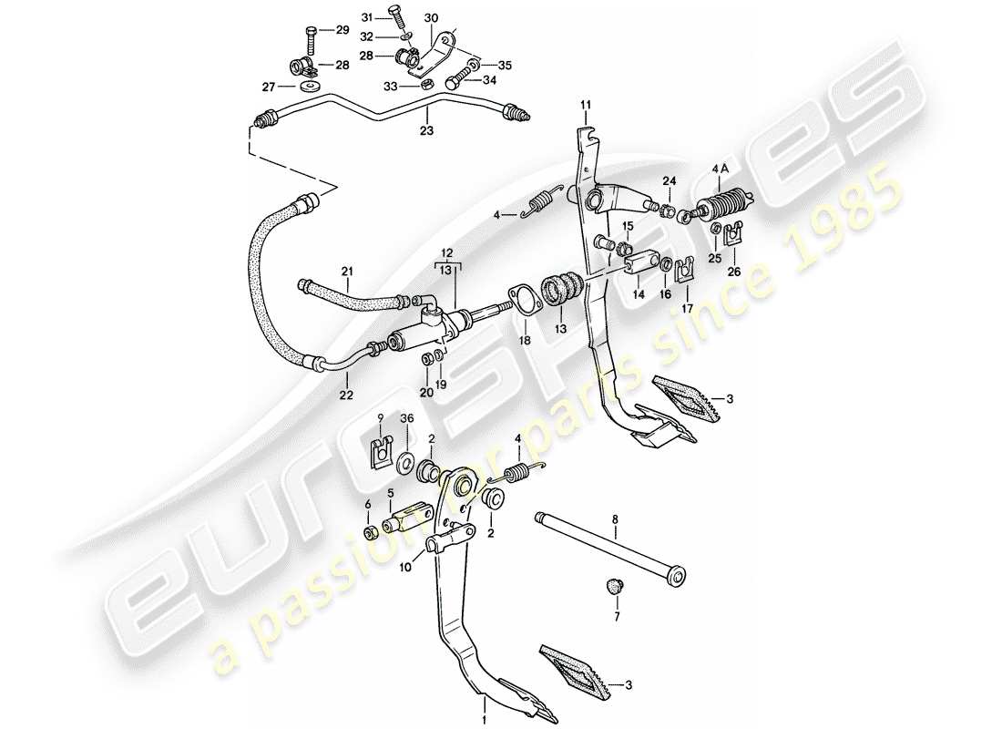 porsche 1988 (924s) freno - frizione - pedali diagramma delle parti