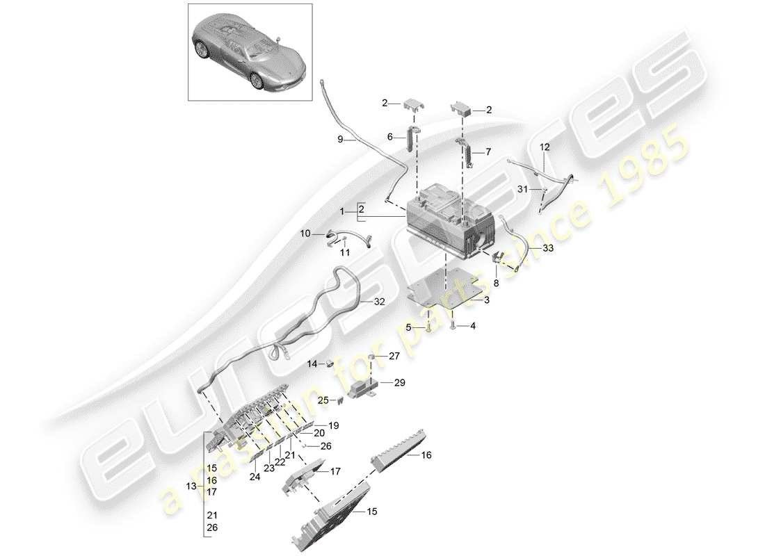 porsche 2015 (918 spyder) diagramma delle parti della batteria