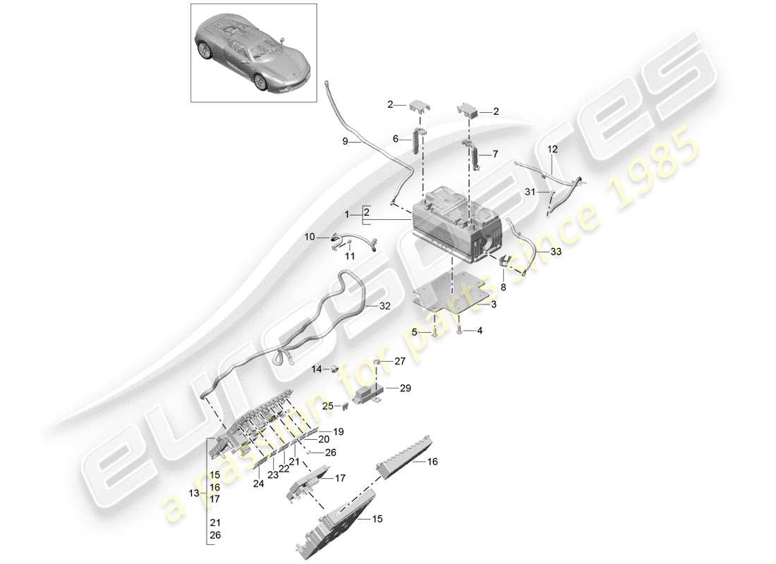 porsche 918 spyder (2015) diagramma delle parti della batteria