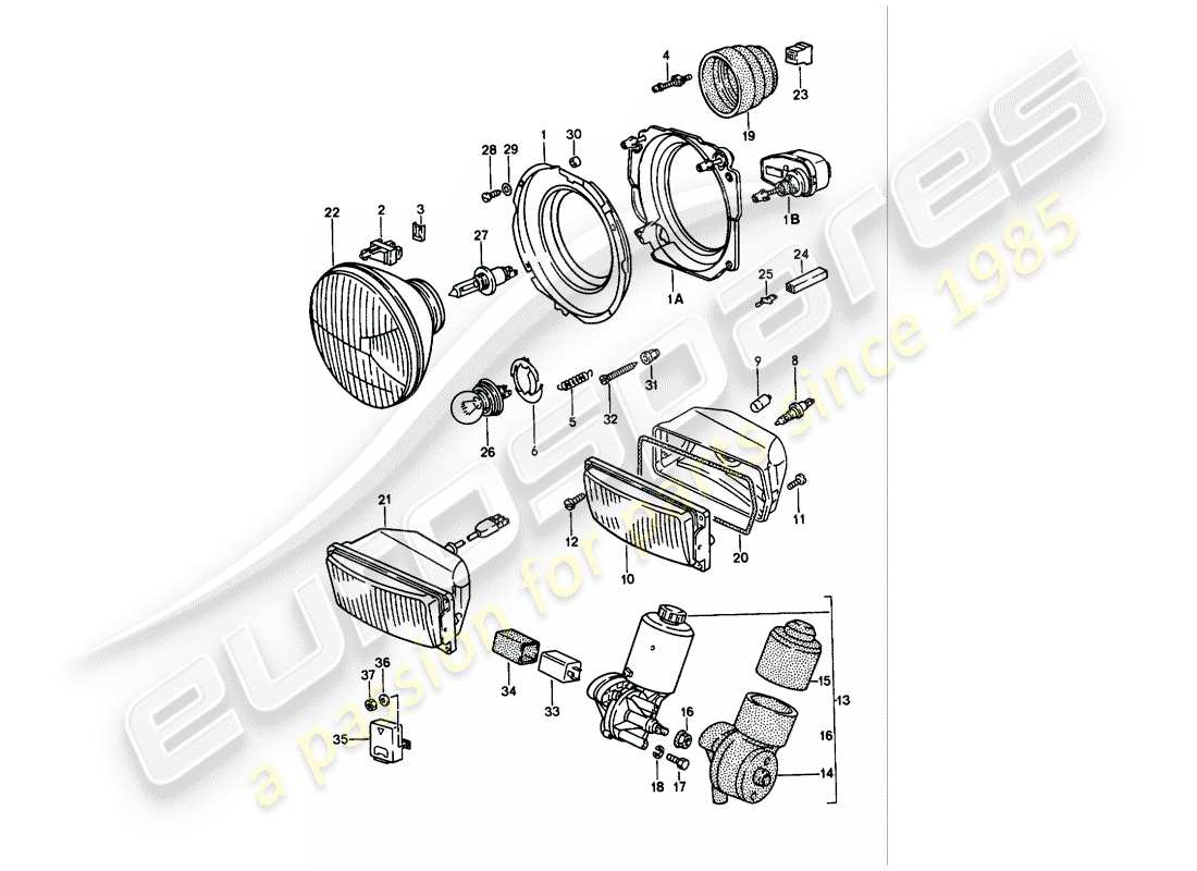 porsche 1986 (944) faro - motore elettrico - faro a scomparsa diagramma delle parti