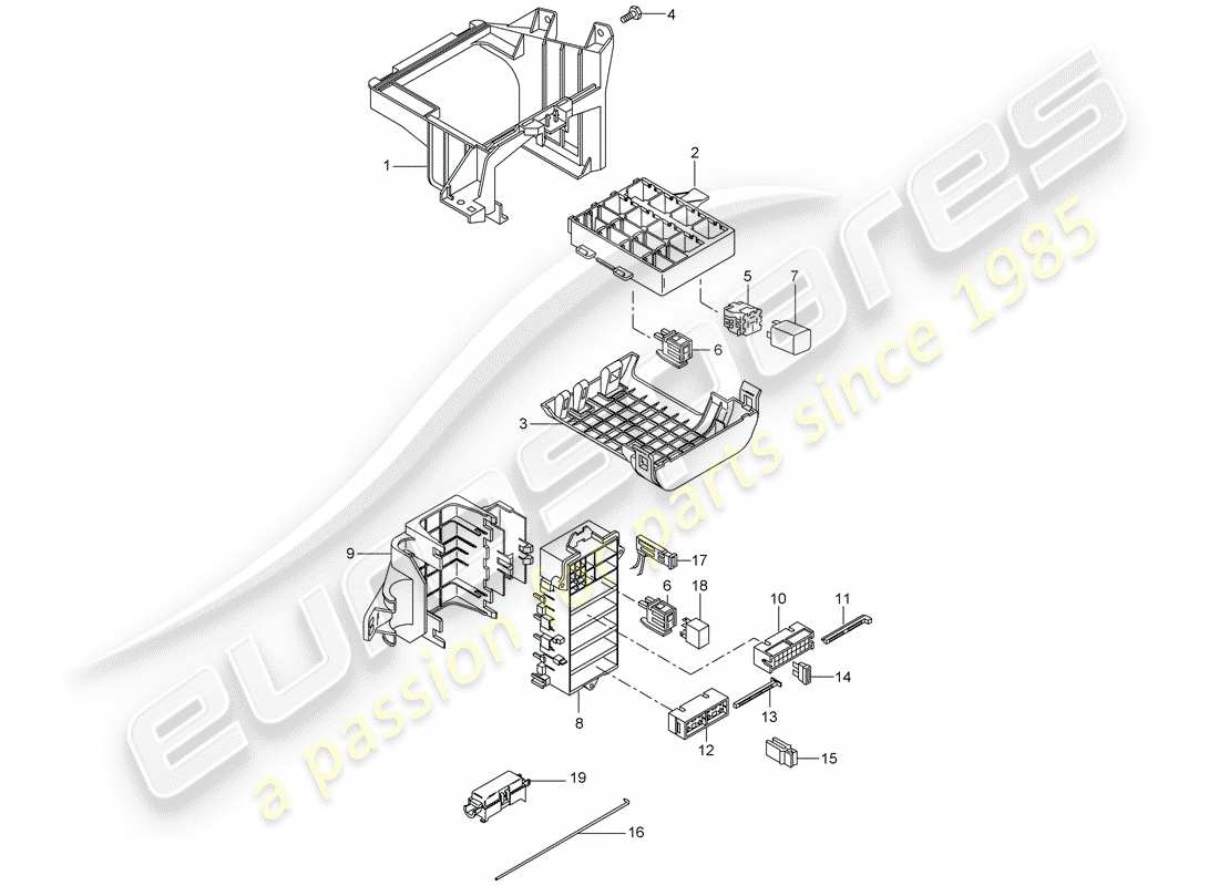 porsche 2009 997-2 turbo / gt2 scatola fusibili/piastra rele' schema delle parti