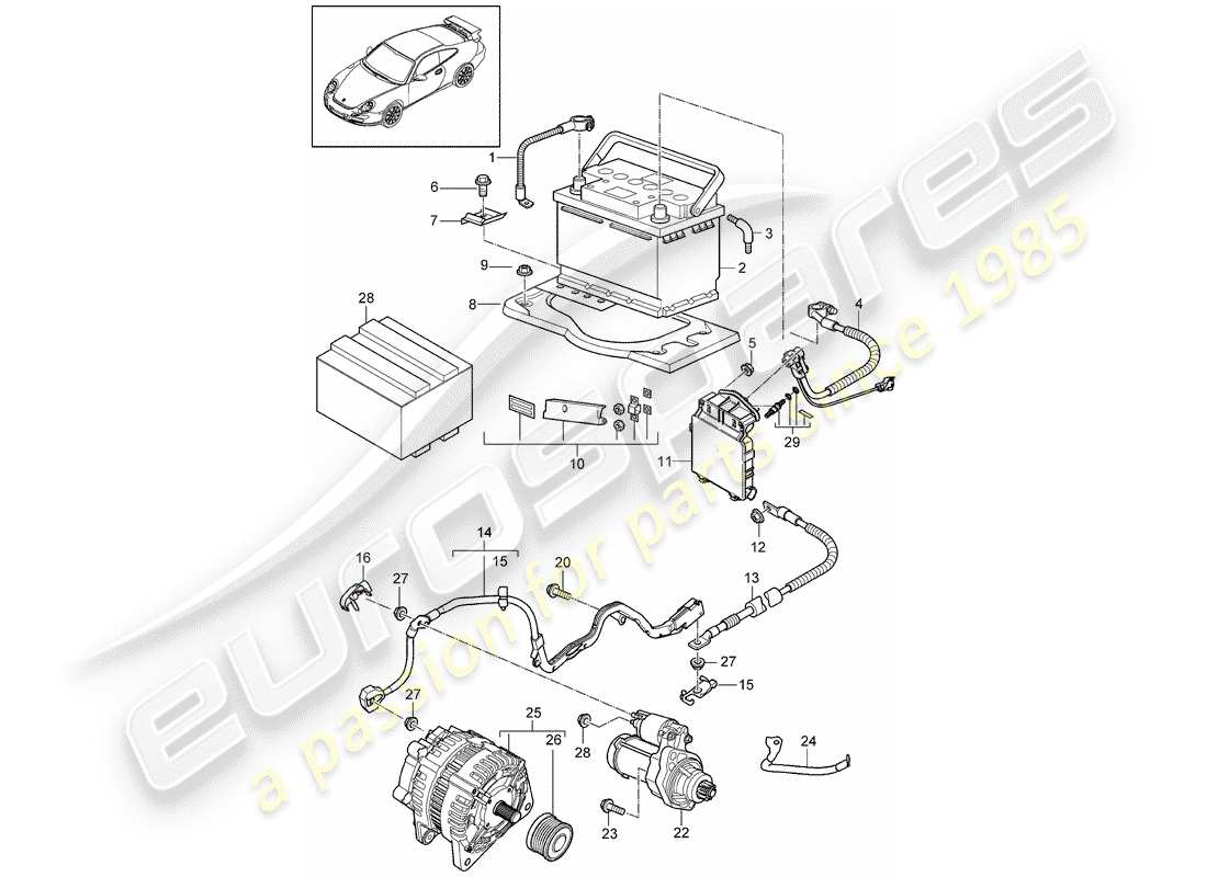 porsche 911 t/gt2rs (2013) batteria diagramma delle parti