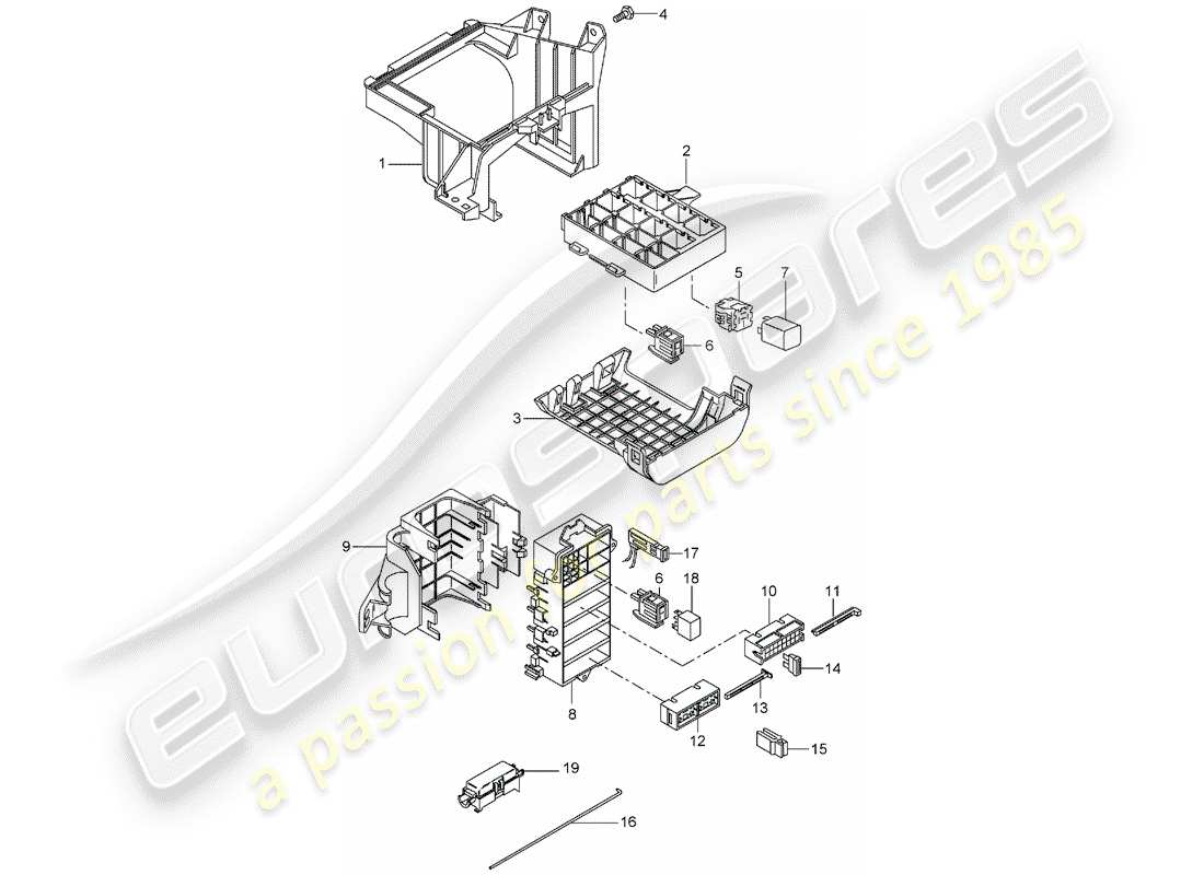 porsche 2007 (987 boxster) scatola dei fusibili/piastra relè diagramma delle parti