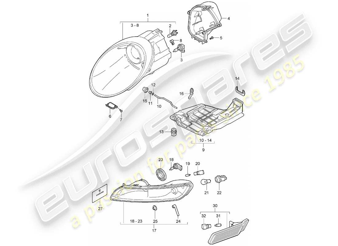 porsche 2007 (997-1) diagramma delle parti del faro