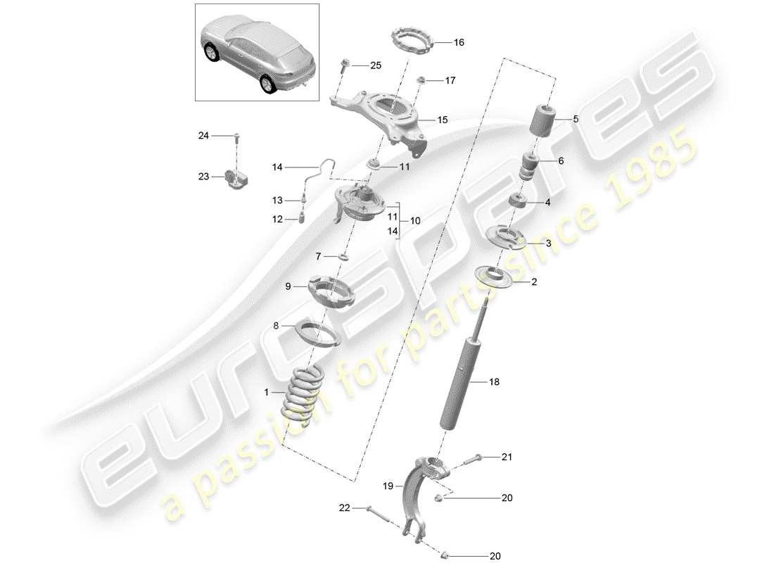 porsche macan (2015) sospensione a molla in acciaio diagramma delle parti