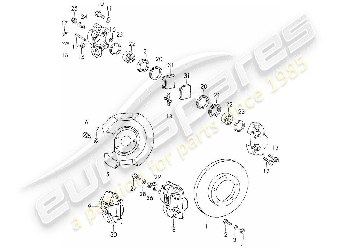 porsche 1972 (911) freni a disco diagramma delle parti