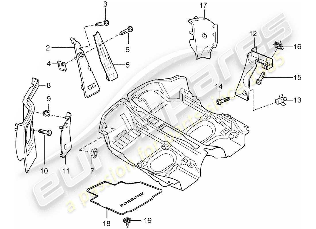 porsche 1999 (986 boxster) dotazioni interne - rivestimento del pavimento - finiture schema parte