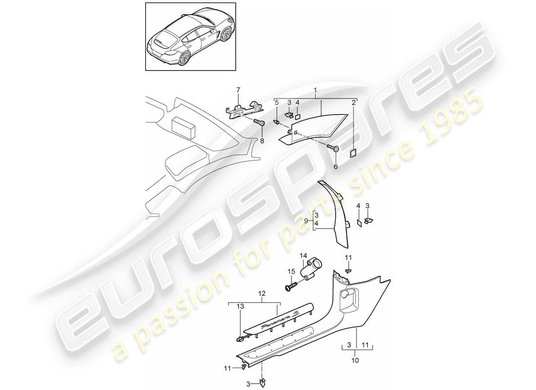 porsche 2016 (panamera 970) un pilastro diagramma delle parti