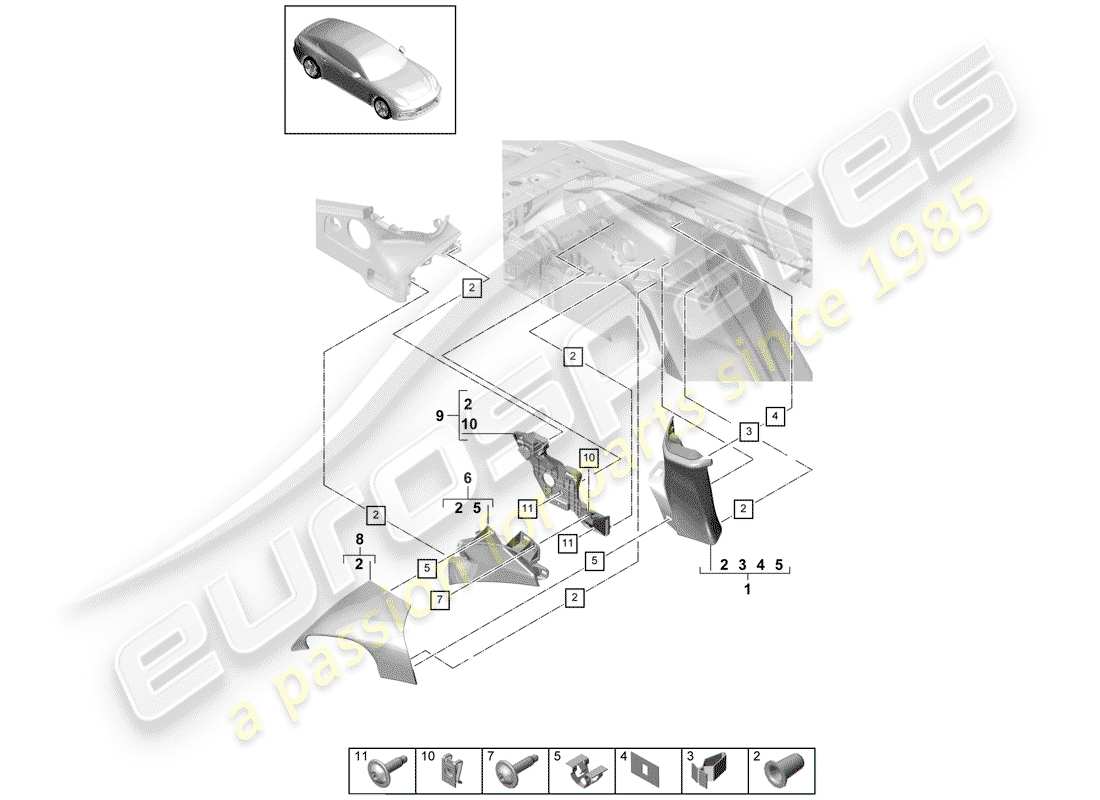 porsche 2018 (panamera 971-1) liner diagramma delle parti